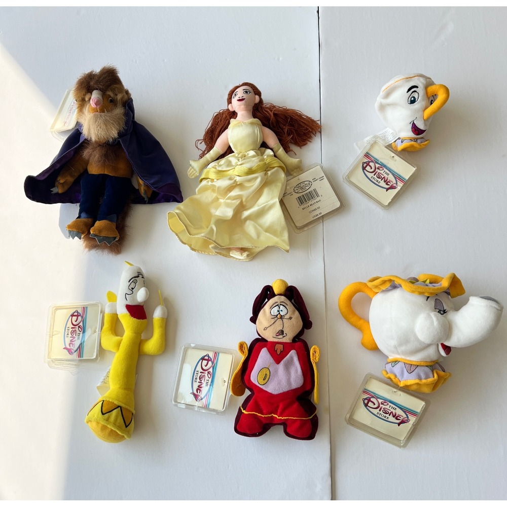 Disney Store Beauty and the Beast Mini Bean Bag Plush Lot Belle Beast Lumiere 6p